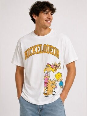Nickelodeon Cartoon Graphic Tee Medium Rugrats Ren & Stimpy Rocko White